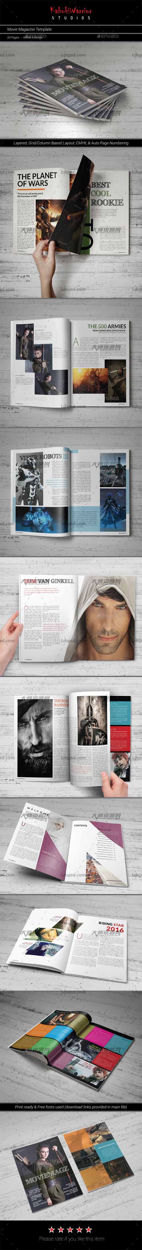 Movie Magazine Template,indesign模板－商业杂志(通用型/20页)